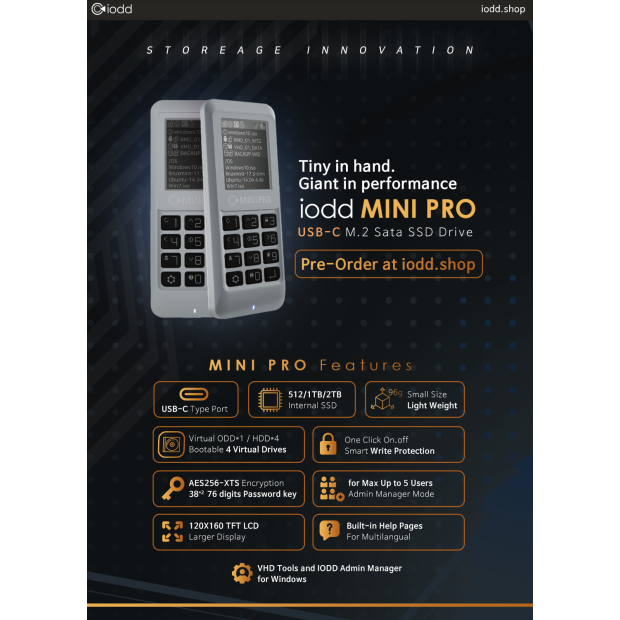 iodd MINI PRO SSD drive with USB-C 3.1 | secure 256-bit encryption