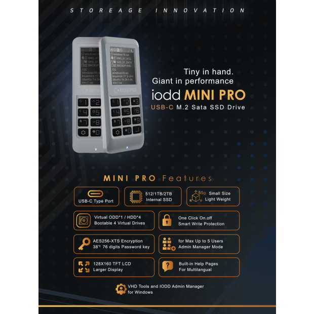 iodd MINI PRO SSD drive with USB-C 3.1 | secure 256-bit encryption 512GB